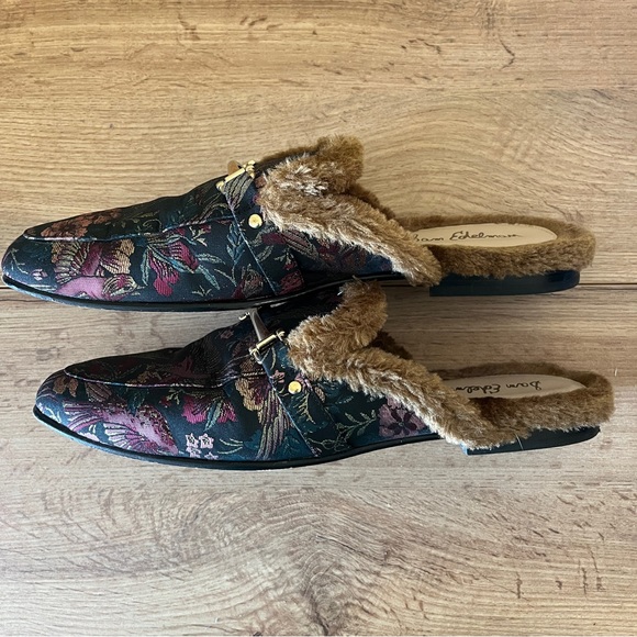 SAM EDELMAN Danica Tapestry Horsebit Fur-Lined Slip On Mule Loafer Flats Size 11 - Picture 9 of 14